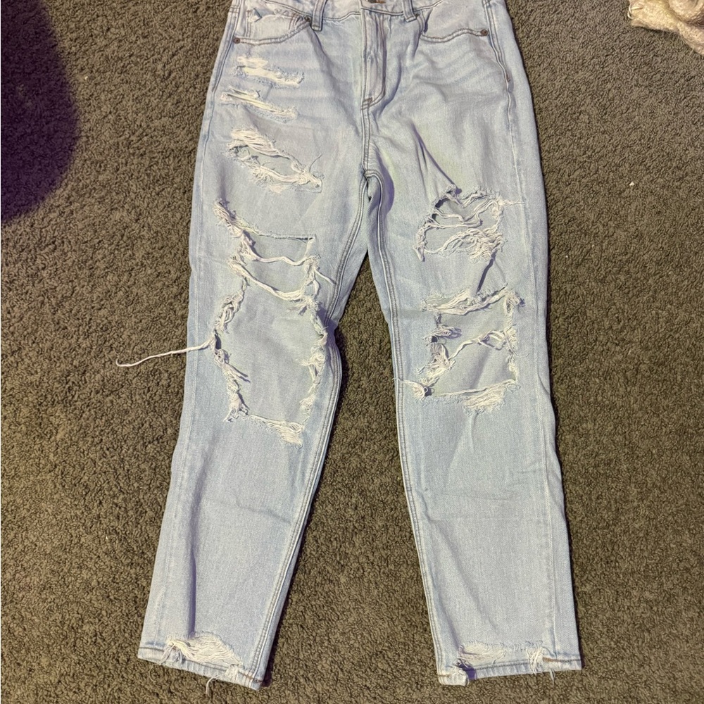 American Eagle Outfitters Light Blue Distressed Mom Jeans